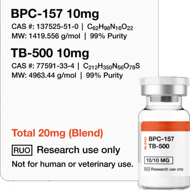 BPC-157 + TB-500 Blend 20MG ( 10 + 10 ) Research Grade | Peptide Blend per Uso Esclusivo di Ricerca | Alta Purezza – Research Use Only